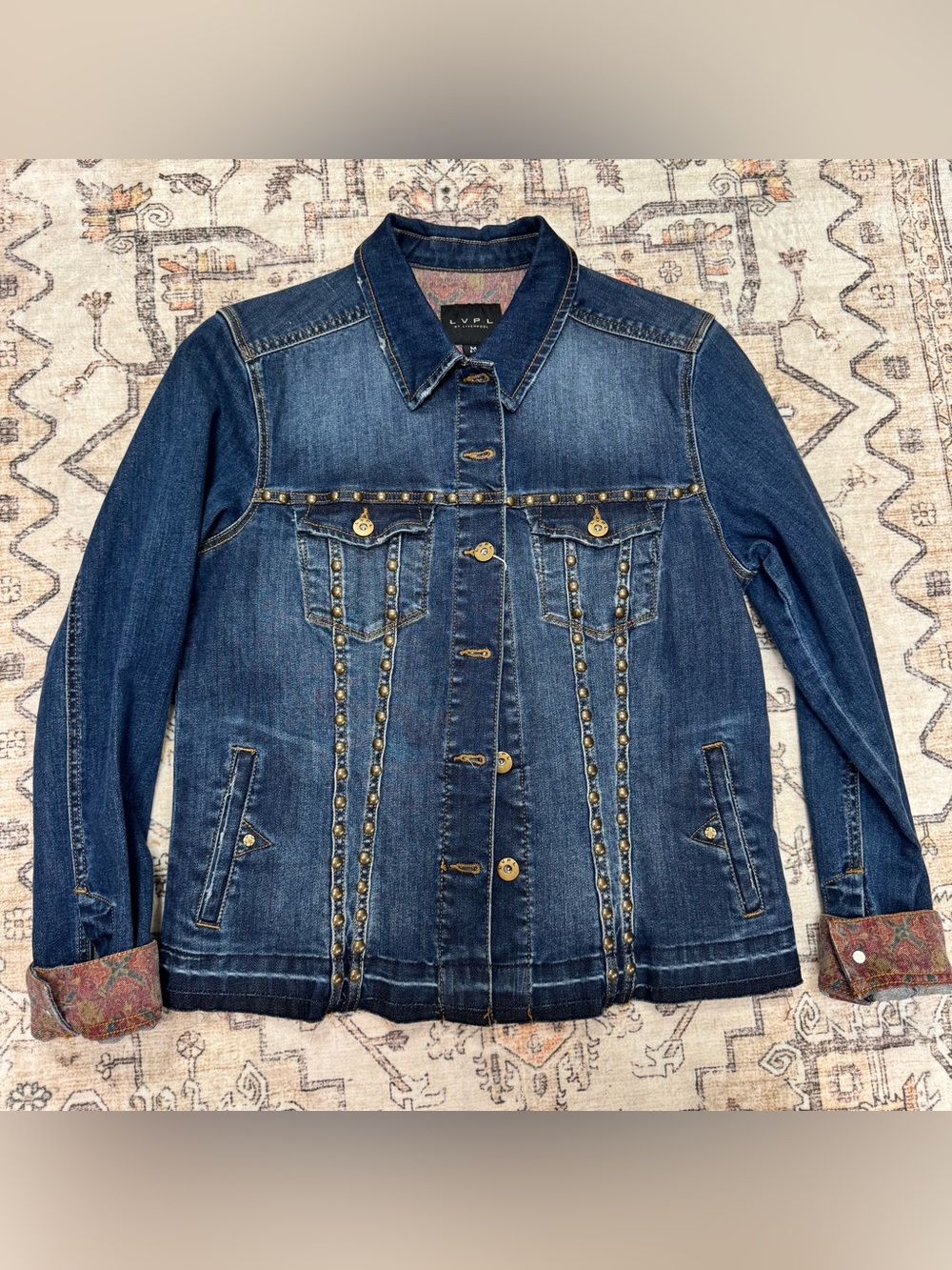 LVPL Liverpool Dark Blue Denim Jacket with Stud Trim SZ M 8/10